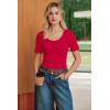 image:imageArachampCloz Womens 100 Cotton Short Sleeve Sweater Pullover Scoop Neck Lightweight Business Casual Outfits Spring Tops 2026Red