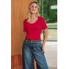 image:imageArachampCloz Womens 100 Cotton Short Sleeve Sweater Pullover Scoop Neck Lightweight Business Casual Outfits Spring Tops 2026Red