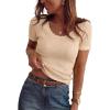 image:imageArachampCloz Womens 100 Cotton Short Sleeve Sweater Pullover Scoop Neck Lightweight Business Casual Outfits Spring Tops 2026Apricot