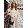 image:imageArachampCloz Womens 100 Cotton Contrast Trim Button Front Cropped Cardigan Sweater Work Tops 2026Apricot
