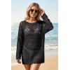 image:imageArachampCloz Womens 100 Cotton Oversized Swimsuit Cover Up Off Shoulder Boat Neck Breathable Beach Crochet Summer 2026Black