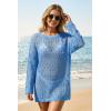 image:imageArachampCloz Womens 100 Cotton Oversized Swimsuit Cover Up Off Shoulder Boat Neck Breathable Beach Crochet Summer 2026Blue