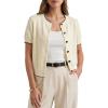 image:imageArachampCloz Womens 100 Cotton Contrast Trim Button Front Cropped Cardigan Sweater Work Tops 2026Apricot