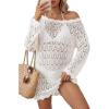 image:imageArachampCloz Womens 100 Cotton Oversized Swimsuit Cover Up Off Shoulder Boat Neck Breathable Beach Crochet Summer 2026White