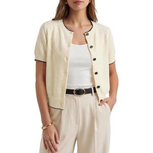 image:imageArachampCloz Womens 100 Cotton Contrast Trim Button Front Cropped Cardigan Sweater Work Tops 2026Apricot