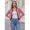 image:imageArachampCloz 100 Cotton Cropped Cardigan for Women Button Up Lightweight Sweater Plaid Knit Tops 2026Red