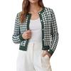 image:imageArachampCloz 100 Cotton Cropped Cardigan for Women Button Up Lightweight Sweater Plaid Knit Tops 2026Green