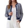image:imageArachampCloz 100 Cotton Cropped Cardigan for Women Button Up Lightweight Sweater Plaid Knit Tops 2026Navy