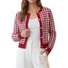 image:imageArachampCloz 100 Cotton Cropped Cardigan for Women Button Up Lightweight Sweater Plaid Knit Tops 2026Red