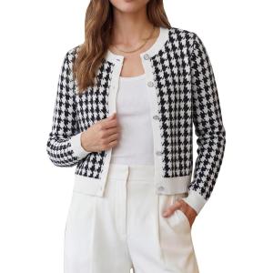image:imageArachampCloz 100 Cotton Cropped Cardigan for Women Button Up Lightweight Sweater Plaid Knit Tops 2026Black