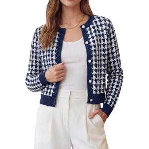 image:imageArachampCloz 100 Cotton Cropped Cardigan for Women Button Up Lightweight Sweater Plaid Knit Tops 2026Navy