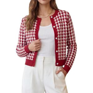 image:imageArachampCloz 100 Cotton Cropped Cardigan for Women Button Up Lightweight Sweater Plaid Knit Tops 2026Red