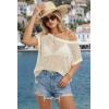 image:imageArachampCloz Womens Cotton Blend Crochet Cover Up Oversized Short Sleeve Mesh Casual Knit Beach Summer 2026Beige