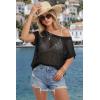 image:imageArachampCloz Womens Cotton Blend Crochet Cover Up Oversized Short Sleeve Mesh Casual Knit Beach Summer 2026Black