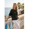 image:imageArachampCloz Womens Linen Blend Short Sleeve Sweater Crochet Tops Boho Casual Shirts Beach Resort Wear Trendy Summer 2026Black