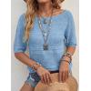 image:imageArachampCloz Womens Linen Blend Short Sleeve Sweater Crochet Tops Boho Casual Shirts Beach Resort Wear Trendy Summer 2026Blue