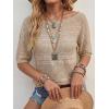image:imageArachampCloz Womens Linen Blend Short Sleeve Sweater Crochet Tops Boho Casual Shirts Beach Resort Wear Trendy Summer 2026Khaki