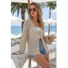 image:imageArachampCloz Womens Linen Blend Summer Crochet Cardigans Lightweight Boho Cover Up Lacey Kint Beach Resort Wear Trendy 2026Khaki
