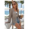 image:imageArachampCloz Womens Linen Blend Summer Crochet Cardigans Lightweight Boho Cover Up Lacey Kint Beach Resort Wear Trendy 2026Nutmeg
