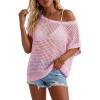 image:imageArachampCloz Womens Cotton Blend Crochet Cover Up Oversized Short Sleeve Mesh Casual Knit Beach Summer 2026Pink