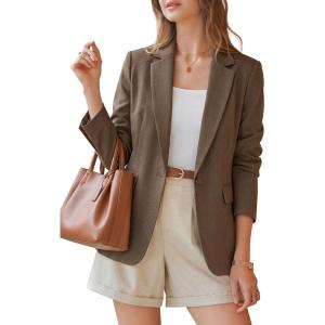 image:imageArachampCloz Womens Linen Blend Notched Lapel Open Front Blazers Work Business Casual Outfits 2026Brown