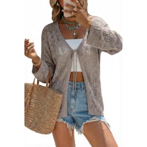 image:imageArachampCloz Womens Linen Blend Summer Crochet Cardigans Lightweight Boho Cover Up Lacey Kint Beach Resort Wear Trendy 2026Nutmeg