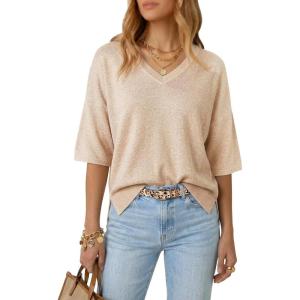 image:imageArachampCloz Womens Wool Blend Elbow Sleeve Summer Oversized Casual SweaterApricot