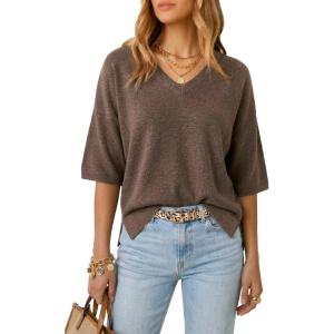 image:imageArachampCloz Womens Wool Blend Elbow Sleeve Summer Oversized Casual SweaterCoffee