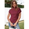 image:imageArachampCloz Womens Ruched Summer Tops Mock Neck Cap Sleeve Slim Fit Blouses 2026Ndark Red