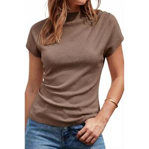 image:imageArachampCloz Womens Ruched Summer Tops Mock Neck Cap Sleeve Slim Fit Blouses 2026Ncoffee
