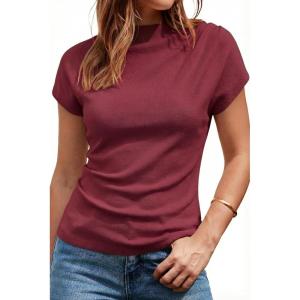 image:imageArachampCloz Womens Ruched Summer Tops Mock Neck Cap Sleeve Slim Fit Blouses 2026Ndark Red