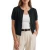 image:imageArachampCloz Womens 100 Cotton Short Sleeve Cropped Cardigan Lightweight Button Up Work Tops Summer 2026Black