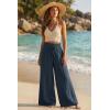 image:imageArachampCloz Summer Womens Linen Blend High Waisted Flowy Wide Leg Palazzo Casual PantsDark Blue