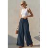 image:imageArachampCloz Summer Womens Linen Blend High Waisted Flowy Wide Leg Palazzo Casual PantsDark Blue