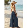 image:imageArachampCloz Summer Womens Linen Blend High Waisted Flowy Wide Leg Palazzo Casual PantsDark Blue