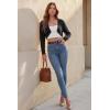 image:imageArachampCloz Womens 100 Cotton Bolero Shrug V Neck Cropped Cardigan Waffle Knit SweatersBlack