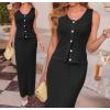 image:imageArachampCloz Womens Lightweight 2 Piece Sets Summer Vacation Button Top and Maxi Skirt 2026 OutfitsBlack