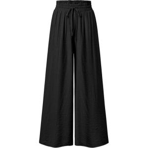 image:imageArachampCloz Summer Womens Linen Blend High Waisted Flowy Wide Leg Palazzo Casual PantsBlack