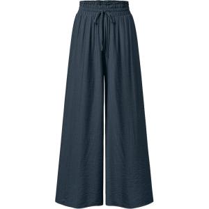 image:imageArachampCloz Summer Womens Linen Blend High Waisted Flowy Wide Leg Palazzo Casual PantsDark Blue