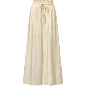 image:imageArachampCloz Summer Womens Linen Blend High Waisted Flowy Wide Leg Palazzo Casual PantsKhaki