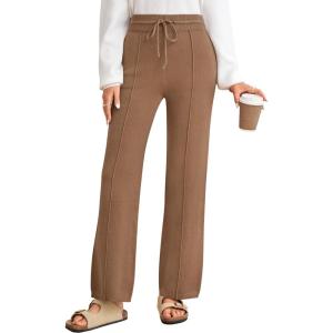 image:imageArachampCloz Womens 2025 Spring Sweater Pants Straight Leg Elastic High Waisted Business Casual Lounge Winter Knit SweatpantsKhaki