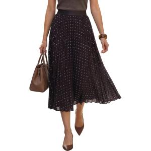 image:imageArachampCloz Womens Chiffon Wide Elastic Band ALine Pleated Floral Pleated SkirtsBlue Polka Dot