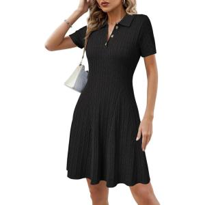 image:imageArachampCloz Womens Summer Polo Dresses 2025 Short Sleeve Cable Knitted Fashion Business Work Casual A Line DressBlack
