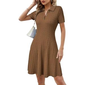 image:imageArachampCloz Womens Summer Polo Dresses 2025 Short Sleeve Cable Knitted Fashion Business Work Casual A Line DressBrown