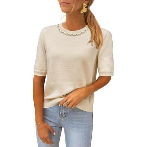 image:imageArachampCloz Womens Wool Blend Elegant Crew Neck Sweaters for Fall 2025Apricot