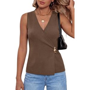 image:imageArachampCloz Womens Lightweight Lyocell Blend Wrap V Neck Sweater Vest Dressy Casual Knit Tops 2026Coffee