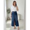 image:imageArachampCloz Womens Cotton Blend Stretch Adjustable Waist Denim Skirts with Pockets 2026Dark Blue