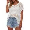 image:imageArachampCloz Womens Cotton Oversized Short Sleeve Sweater Crochet Tops Off Shoulder Resort Wear Hallow Out Beach Summer 2026White
