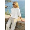 image:imageArachampCloz Womens Summer 100 Cotton Relaxed Fit Crochet Tops 34 Length Sleeve Sweater Hollow Out Casual Blouses 2026Beige