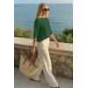 image:imageArachampCloz Womens Summer 100 Cotton Relaxed Fit Crochet Tops 34 Length Sleeve Sweater Hollow Out Casual Blouses 2026Green
